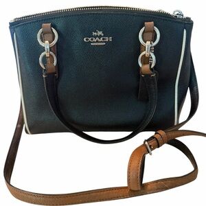 COACH Mini Christie Black Satchel with Brown Trim and Silver Hardware